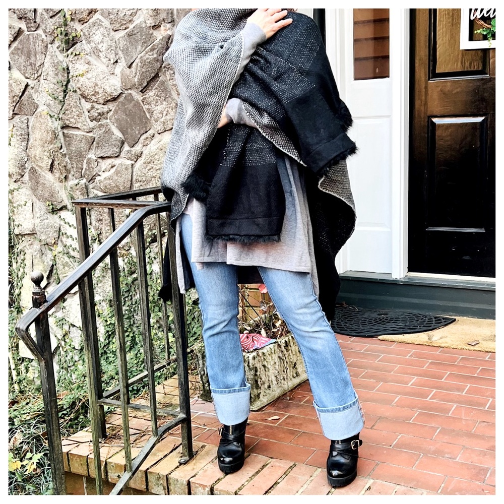 fabulous faux fur trim poncho shawl